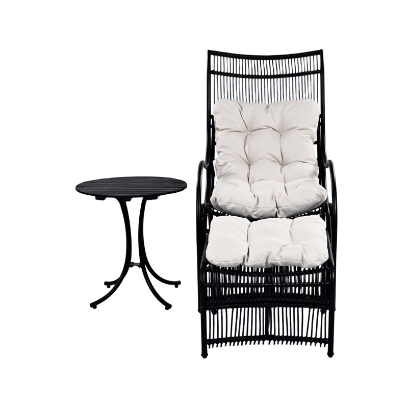 3 Pieces Wicker Outdoor Patio Furniture Set With Lounge Chair, Black