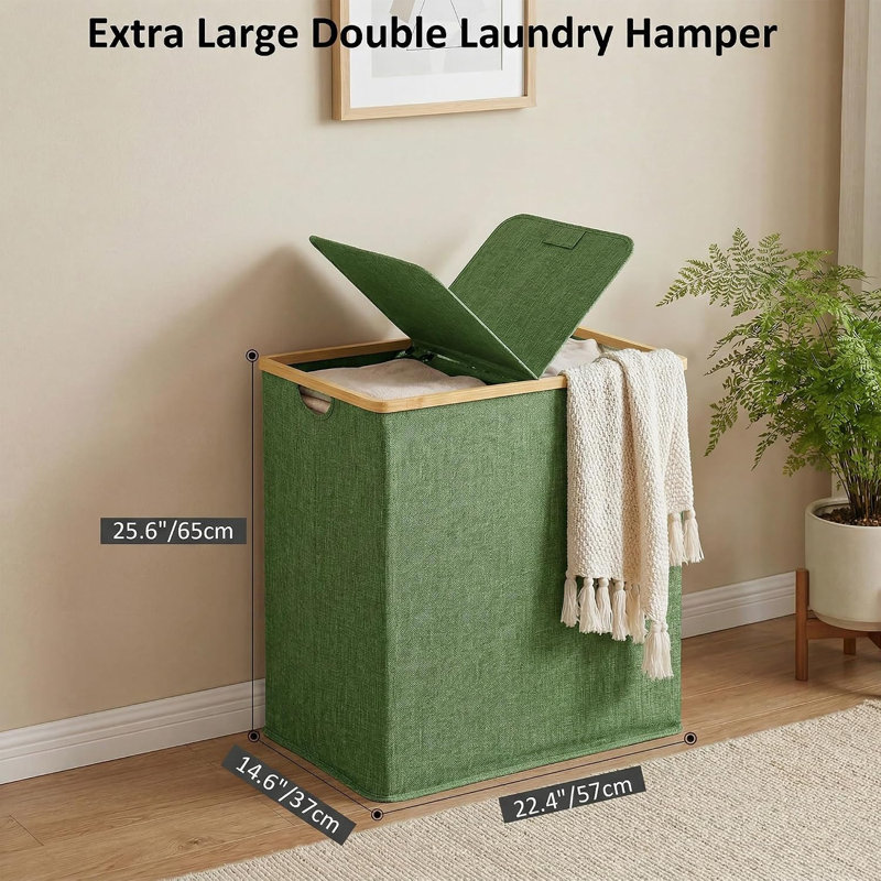 140L Green Double Laundry Hamper with Lid