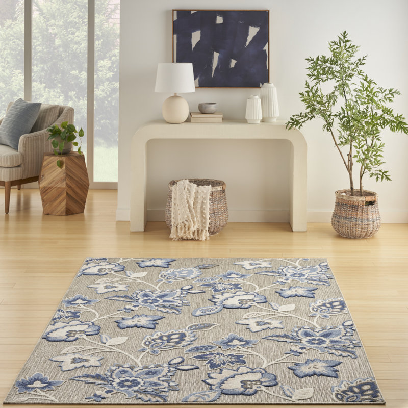 Amond Floral Blue/Grey Indoor/Outdoor Area Rug, Rectangle 7' x 10'