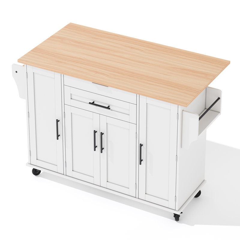Wood Kitchen Island, White/Natural	