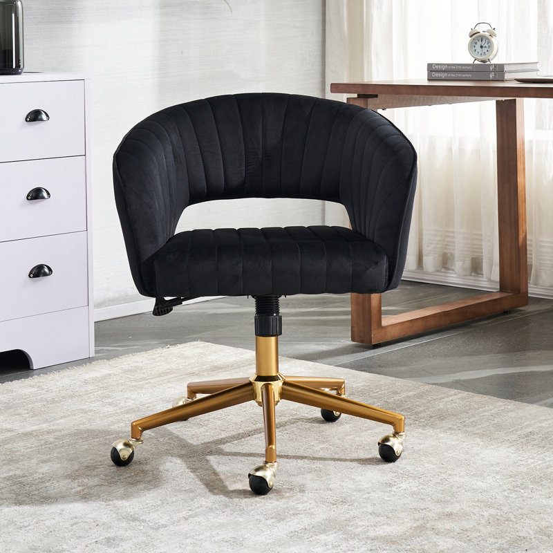 Carrington Velvet Task Office Chair，Modern Adjustable Home Desk Chair with Wheels, Black