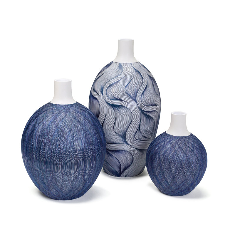 Handmade Table Vase, 8.7" H x 4.7" W x 4.7" D, Blue/White