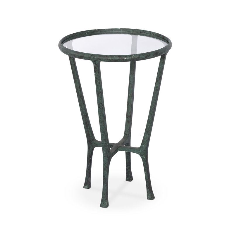 Creighton Glass End Table, Aged Brass
