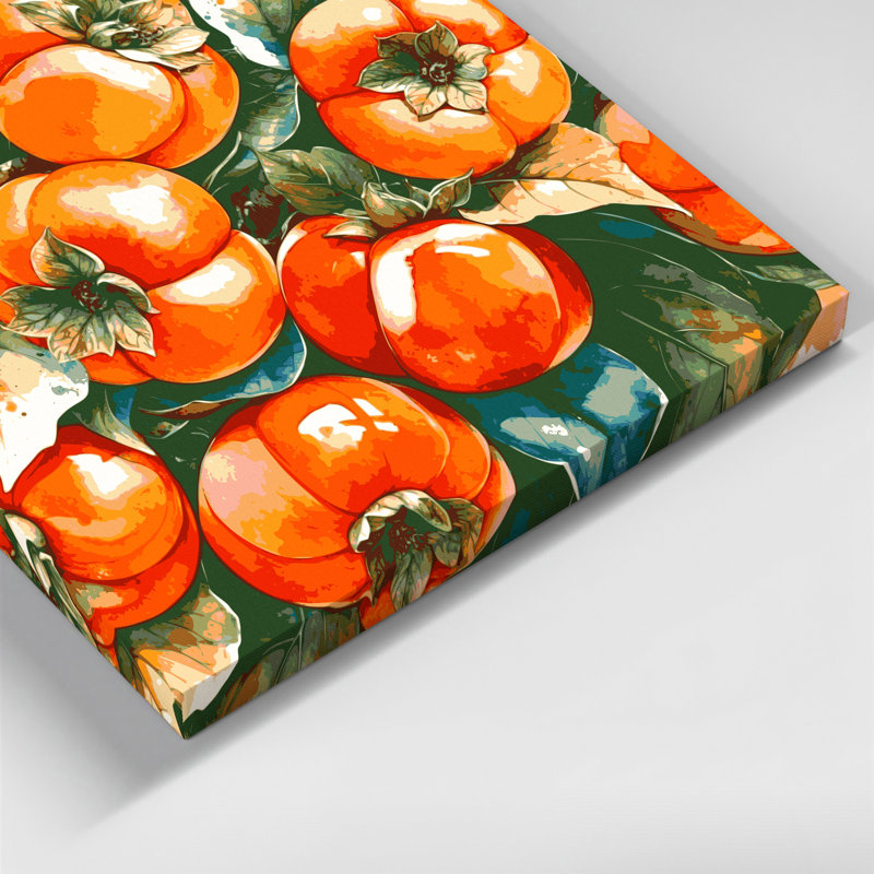 Fruit, persimmon, art mural sur toile vert, H 8 po x l 8 po