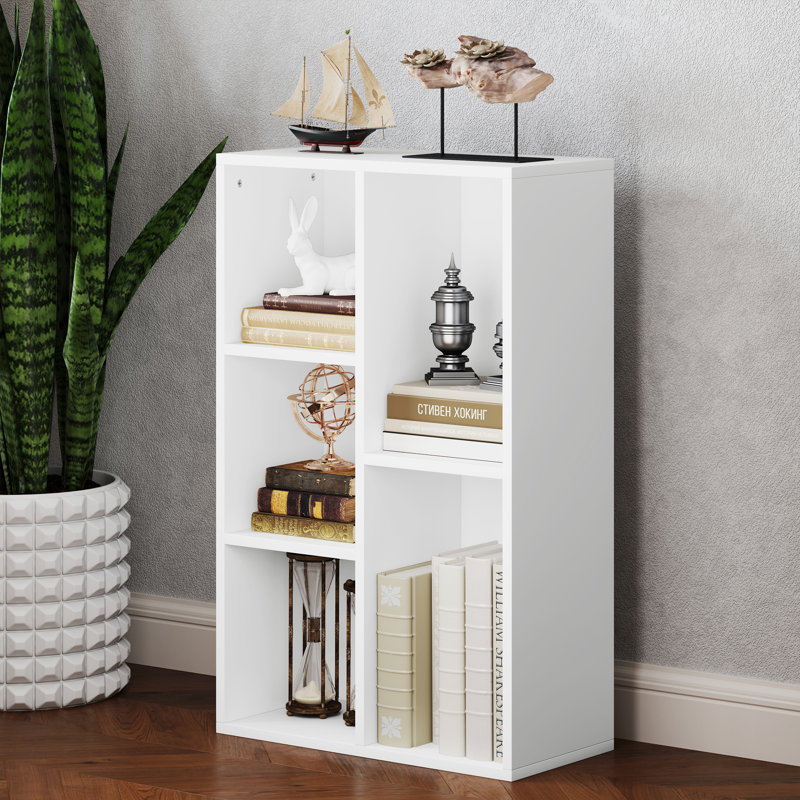 HOMCOM 2 Tier Bookshelf with 5 Open Storage Compartments, White
