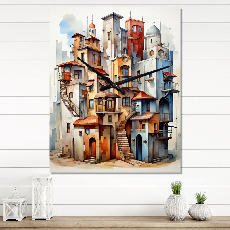 Cubism Art Tower III - Horloge murale abstraite surdimensionnée, Petit