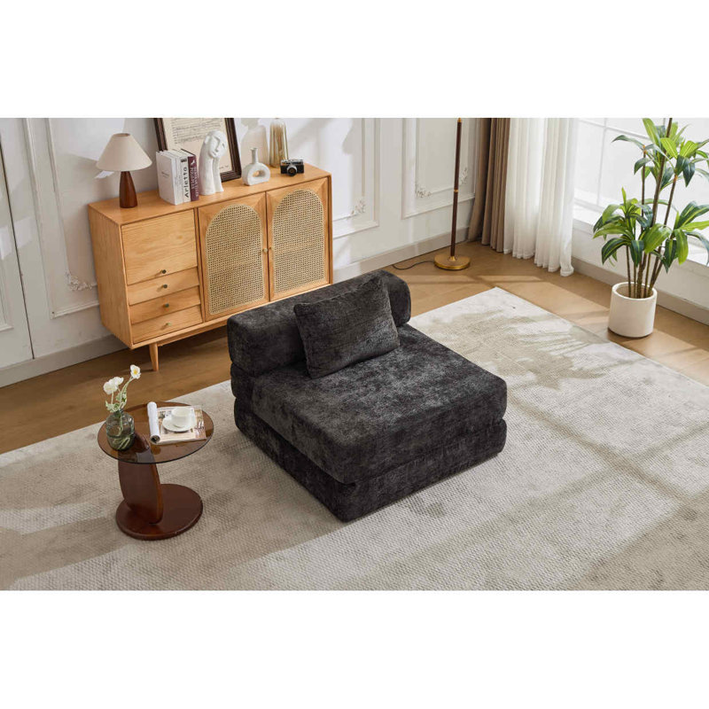 Canapé à compression, canapé-lit convertible au sol avec structure de forme fixe, canapé modulaire à assise simple sans os, sans assemblage requis, tissu chenille, pour le salon, noir