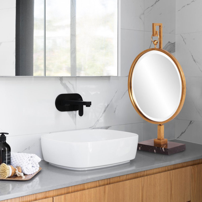 Medallion Round Metal Beveled Mirror, Gold
