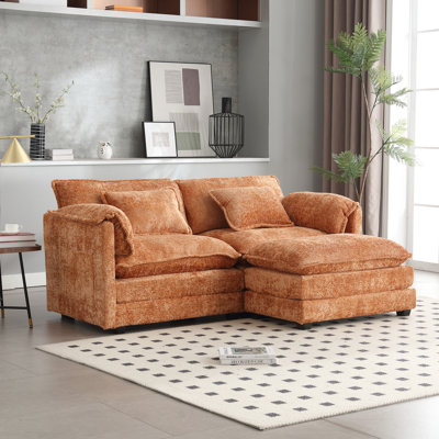 Chenille double avec poches de rangement pour accoudoirs amovibles, tabouret de pieds et éponge haute densité, capacité de 500 lb, tissu orange 76,77 x 29,53 x 31,10 pouces, rembourrage en mousse latérale