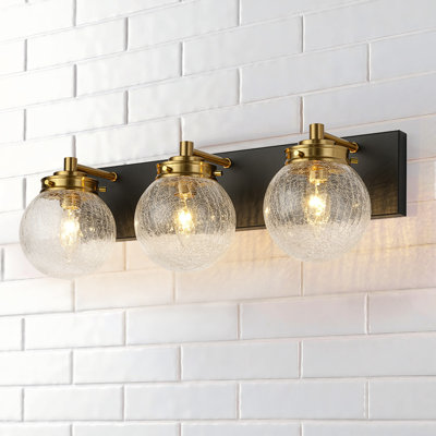 Glausen 3 - Light Black And Gold Crackled Glass Globe Vanity Light