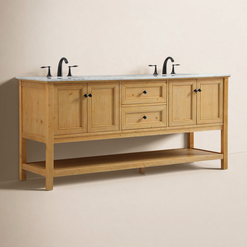 Meuble-lavabo double B 72 po x l 22 po x H 34 po Bonsai, Naturel