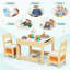 Ensemble de 3 tables d'activités pour enfants et 2 chaises avec tableau noir réversible et plateau blanc, tiroirs de rangement et bacs, naturel