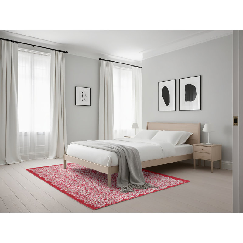 Tapis de zone rose/rouge contemporaine, Rectangle 5 pi x 7 pi