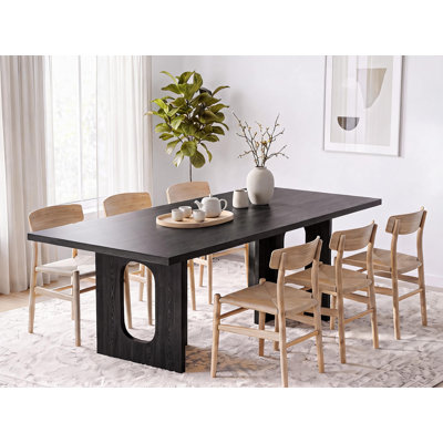 T-Shaped Modern Farmhouse Dining Table for 6-8 – 71-Inch Rectangular Kitchen Table in Black, 1.8m Large Dining Room Table
