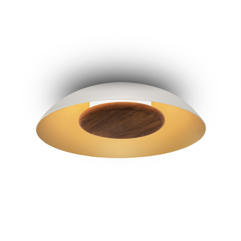 Volo 14 Flush Mount, Cava - White Shade Exterior - Walnut Disc - 4000K - Integrated LED, Cava White/Walnut, 4000 Kelvins