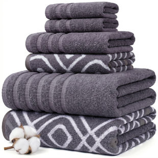 Ensemble de serviettes Modern Threads Oxford 6 articles Yarn Dyed jacquard & Solid – 100 % coton, séchage rapide et absorbant bain, mains et débarbouillette