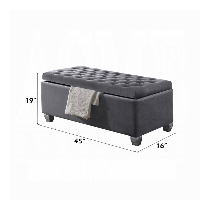 Rebekah Gray Velvet Tufted Storage Bench - Fabric Upholstered Entryway Bench with Storage for Bedroom, Hallway & Living Room