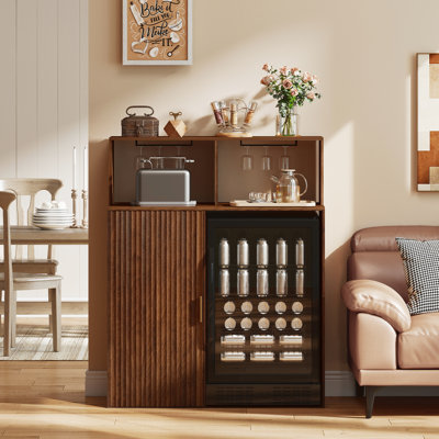 Coffee Bar With Mini Fridge Space, Mini Fridge Cabinet Stand,Liquor Wine Cabinet For Dorm, Kitchen Or Office
