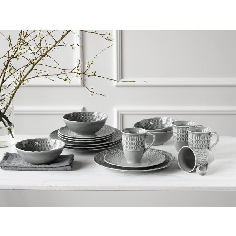 Sofia Dinnerware Set 16 Piece - Service for 4, Grey/Brown/Blue