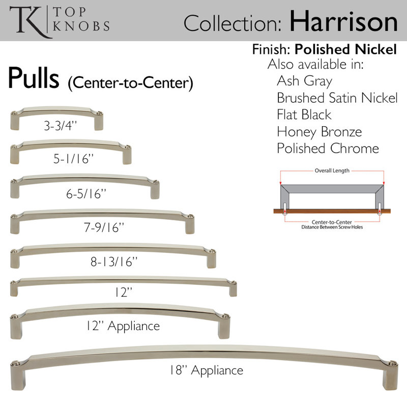 Harrison Appliance Pull, Polished Nickel, 18" Center to Center