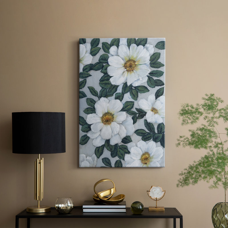 Fleurs blanc vif II - galerie Cavas sur mesure, H 27 po x l 18 po