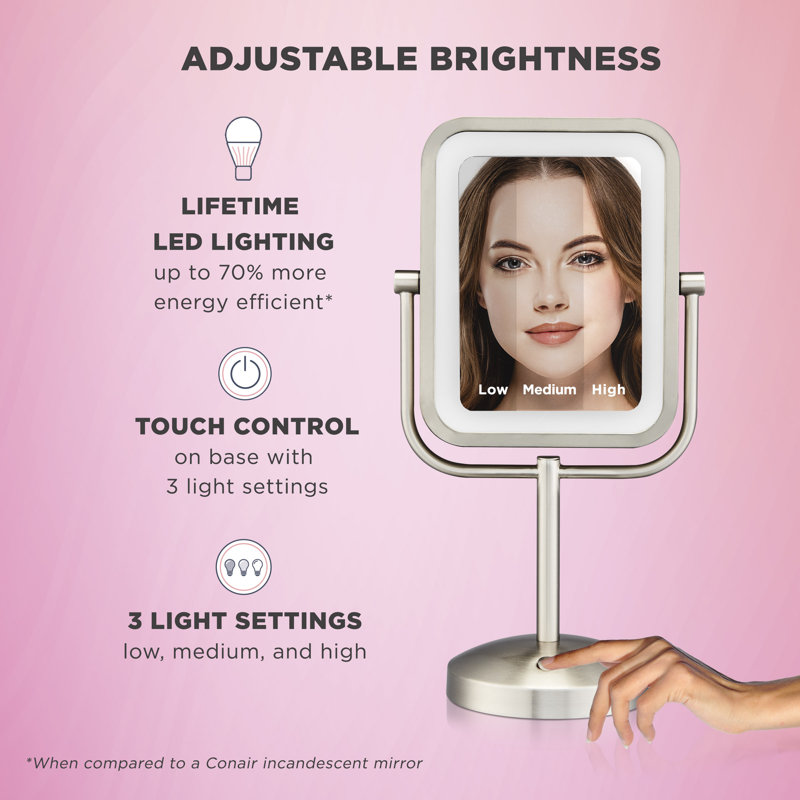 Brushed Nickel LED Lighted Magnifying Vanity Mirror