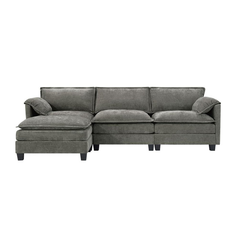 107” L-Shaped Sectional Sleeper Sofa With Hidden Storage, Aqua French Bulldog Corduroy