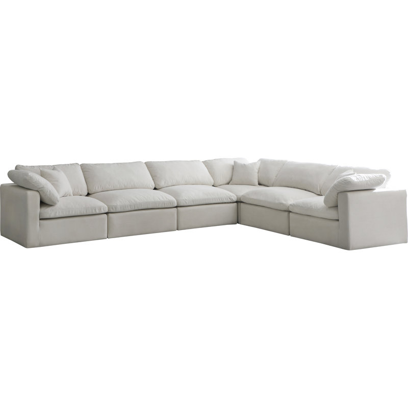Atis Velvet L-Shaped Sectional Reversible, Cream Velvet