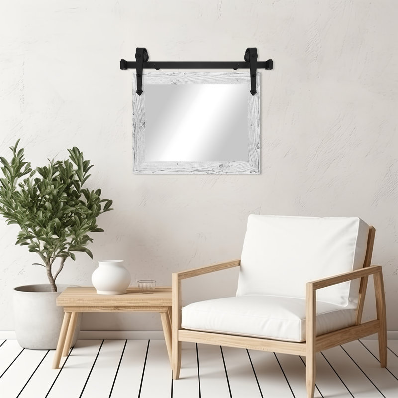 Ventanas Flat Wall Mirror, Distressed White, 33" x 42"