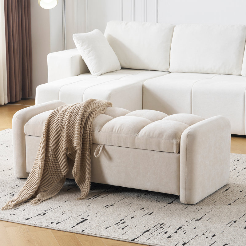 Modern-style Oversized Storage Bench, Beige Chenille