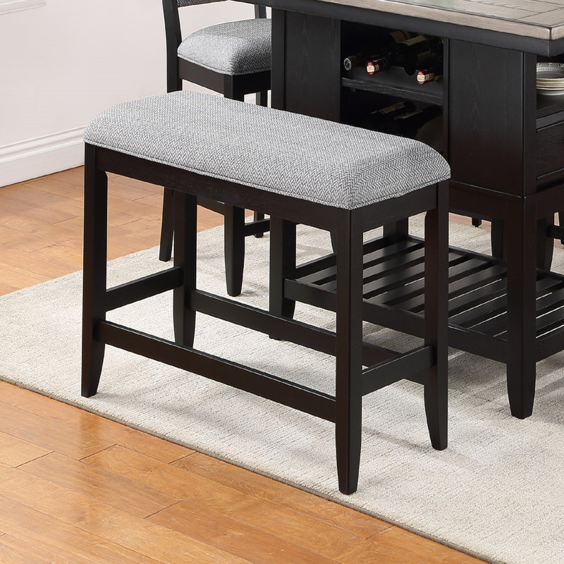 1Pc Transitional Finish Fabric Upholstered Counter-Height Dining Bench, Gray, Black