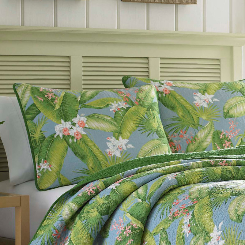 Tommy Bahama Aregada Dock Cotton Reversible Quilt Set, Blue, King Quilt + 2 King Shams
