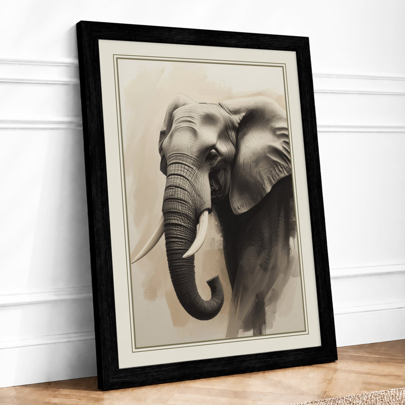 Elephant in Dignity Realism - Framed Print, A3 - 42.0 x 29.7 cm, Black