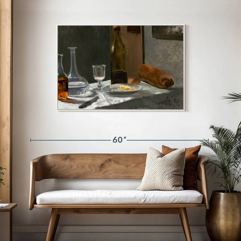 Nature morte avec carafe à pain et vin 1862-1863, 43 po x 29 po, Cadre flottant blanc
