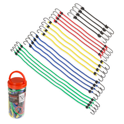 Stalwart Bungee Cord Assortment - 20-Pack of Assorted Length Cordage with Heavy-Duty Vinyl-Coated Hooks and Fabric Wrapping