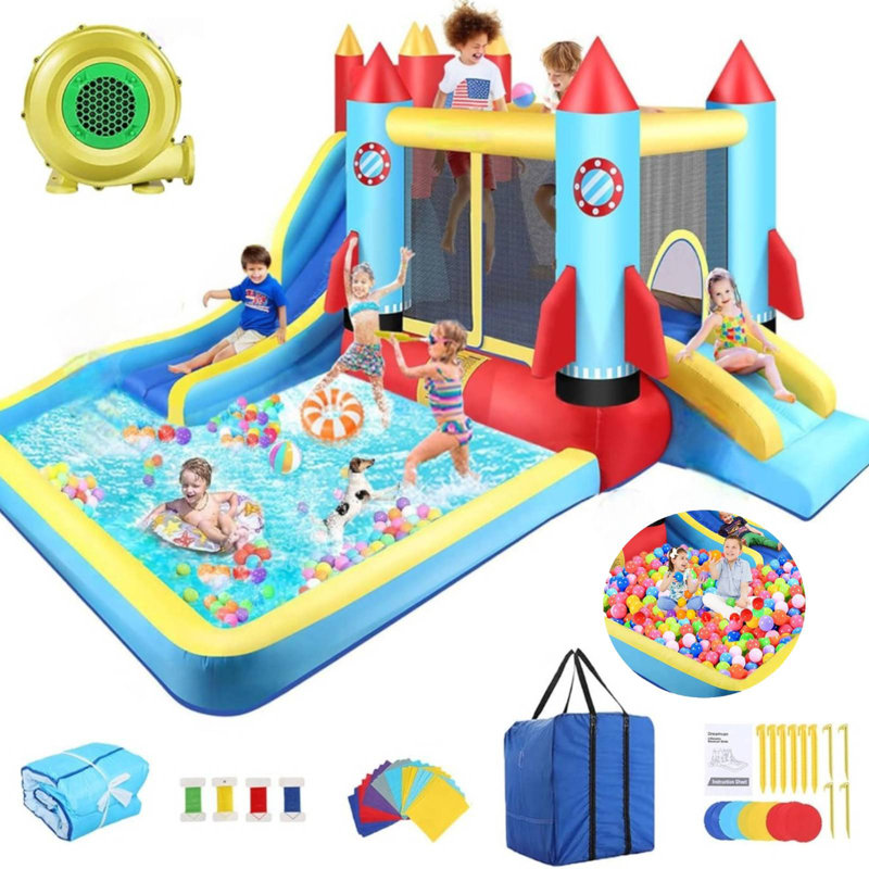 12.14' x 11' Bounce House with Two Slides and Air Blower