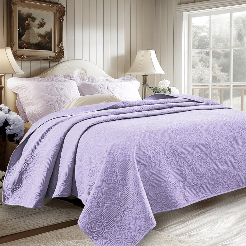 Purple Twin Size Floral Design Lightweight Quilt Elegant Bedroom Decor Reversible Single Quilt, Twin Quilt, Purple
