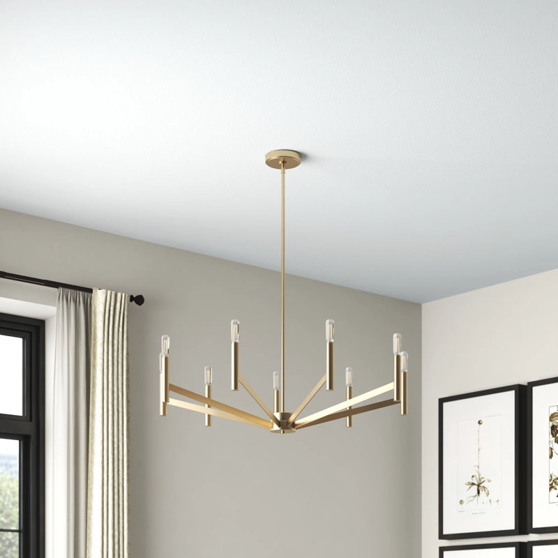 Amedee 9 - Light Dimmable Spider Chandelier, No, Satin Brass