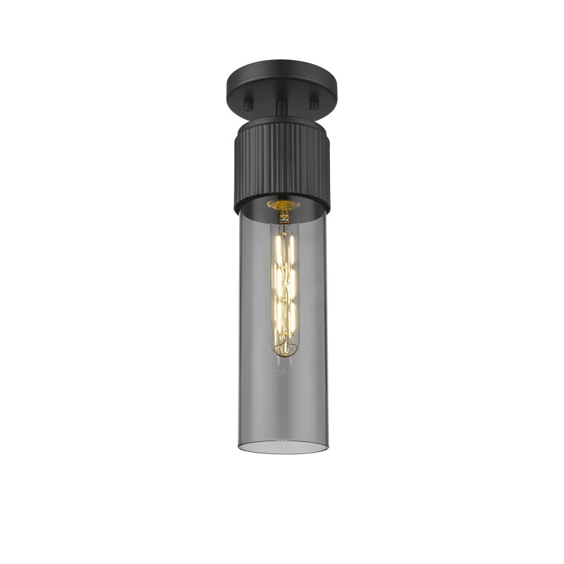 Plafonnier encastré 1 lumière 12 po Bolivar Bolivar - Abat-jour en verre fumé clair, H 15,25 po x l 4 po x P 4 po, Noir mat