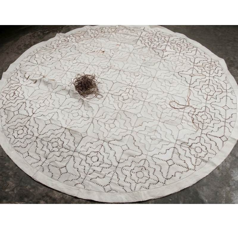 Tapis rond ivoire à motif de médaillons ivoire Abani, 8 pi x 10 pi
