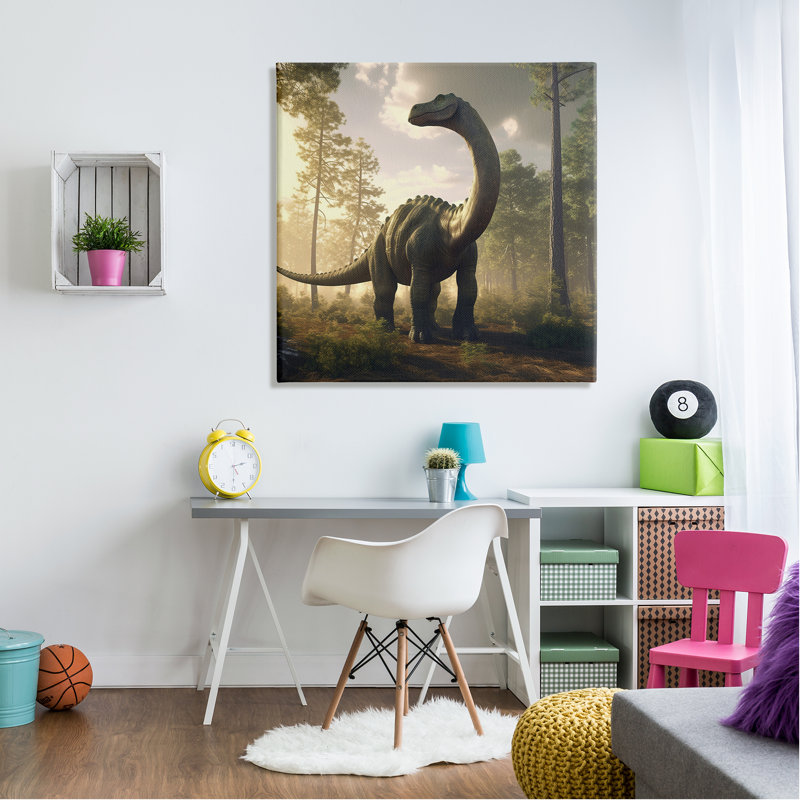 Paysage détaillé de dinosaures sur toile par Wumples, H 36 po x l 36 po x P 1,5 po