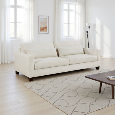 Canapé Bior, 2 coussins lombaires, tissu ivoire, 89 po, design moderne