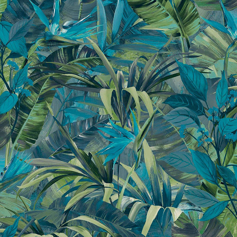 Jungle Fever Paradise Flower 10.05m x 53cm Textured Matte Wallpaper Roll, Teal/Green