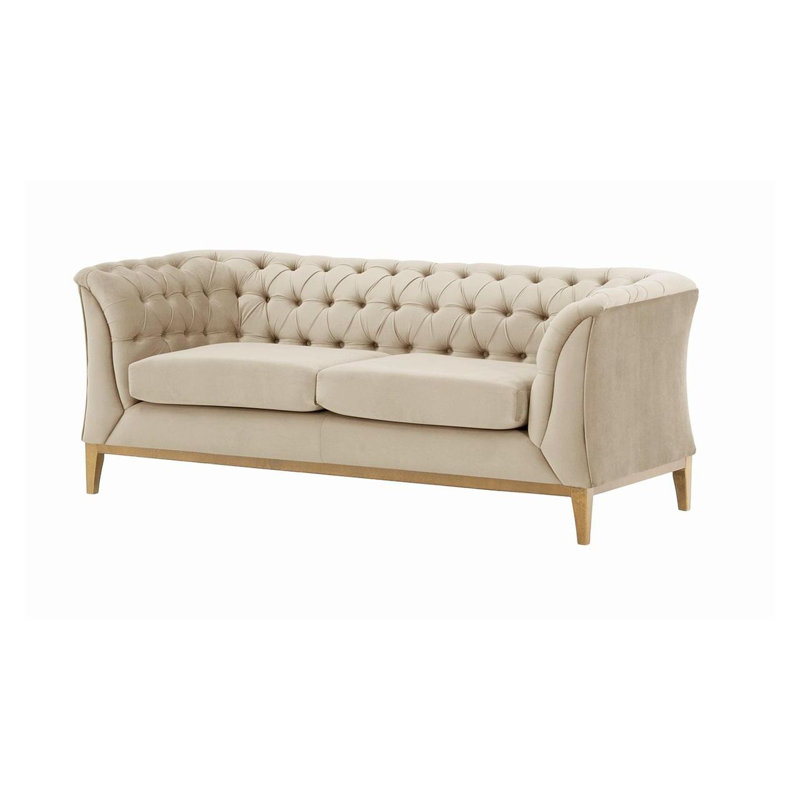 Chesterfield Modern 2 Seater Sofa Wood, Beige