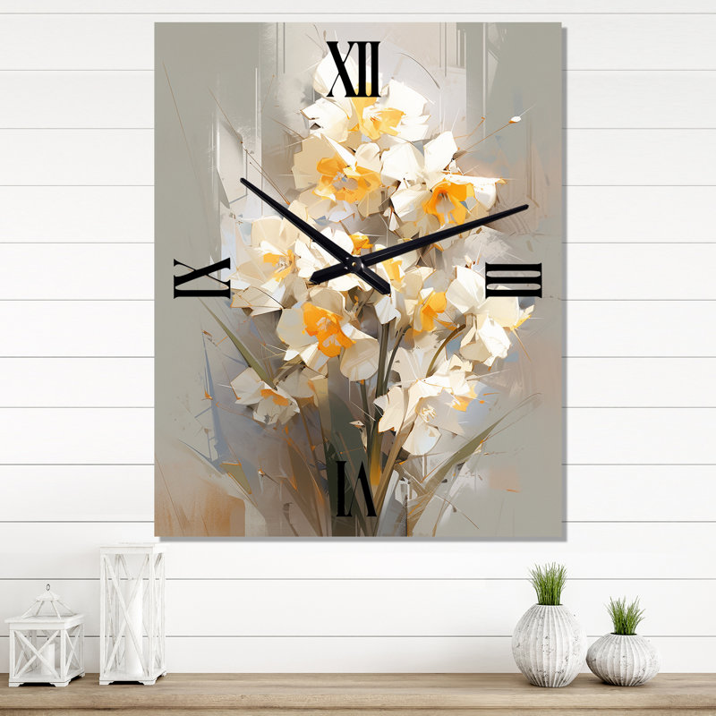 Horloge murale florale grise et verte, Petit