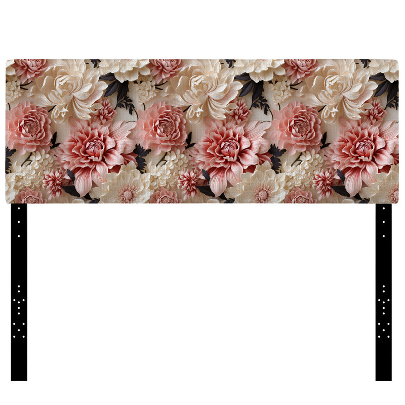 Tête de lit Trinady - Damask Upholstery, Très grand, Collage de pivoines délicates roses / blanches
