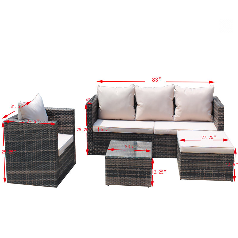 Ensemble de conversation en métal pour 4 personnes avec coussins Muneerah