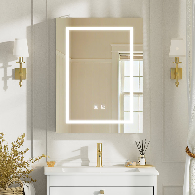 Cormarion Surface Mount Frameless Medicine Cabinet with Mirror and 2 Shelves and LED ligthing, 23.62" H x 17.72" W x 5.12" D