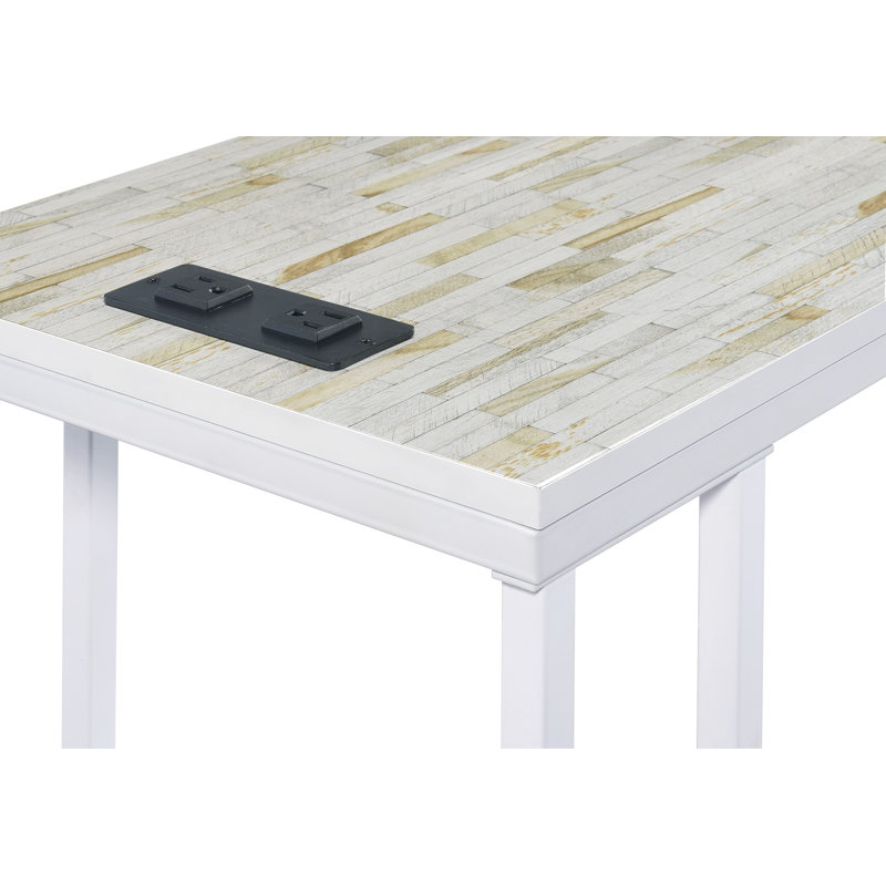 C-table Norwich, Plateau en faux mosaïque blanc / base blanche