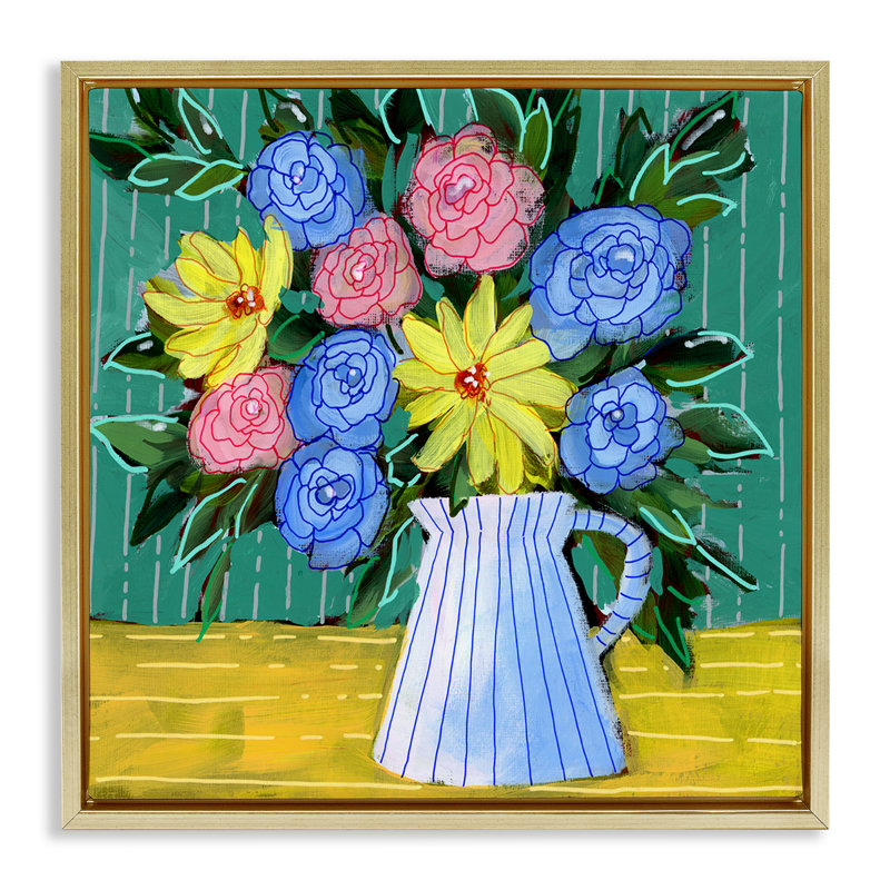 «Bright Pop Bouquet» par Regina Moore, Cadre flottant métallique doré, H 25 po x l 25 po